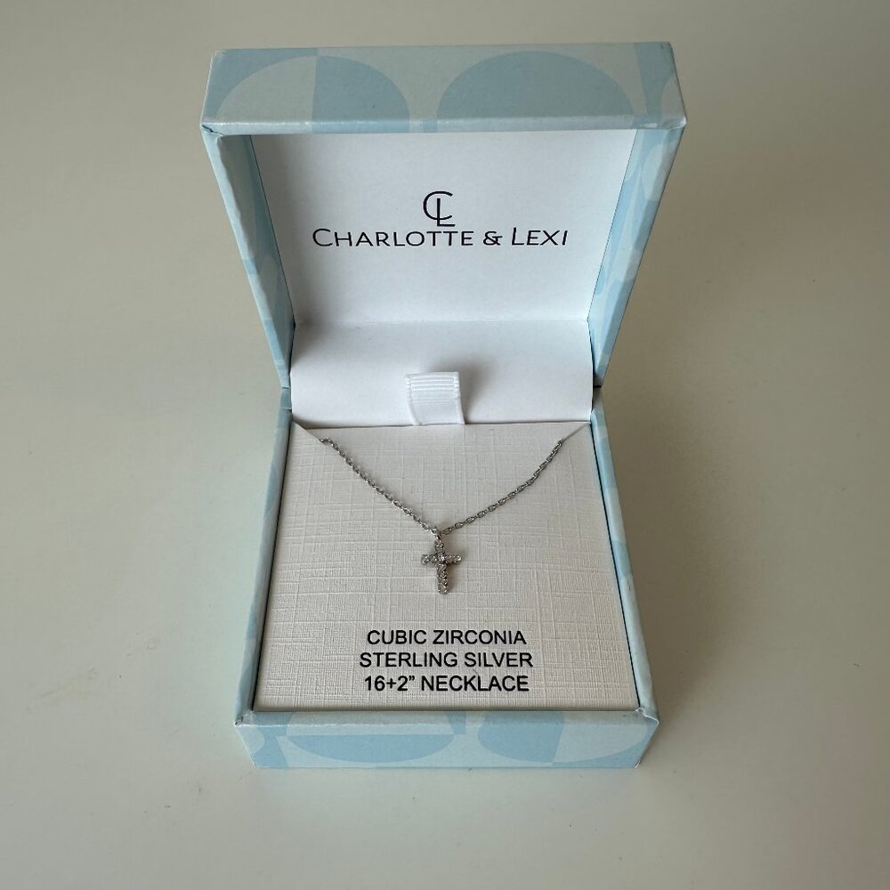 Charlotte and Lexi Cubic Zirconia Sterling Silver Cross Necklace